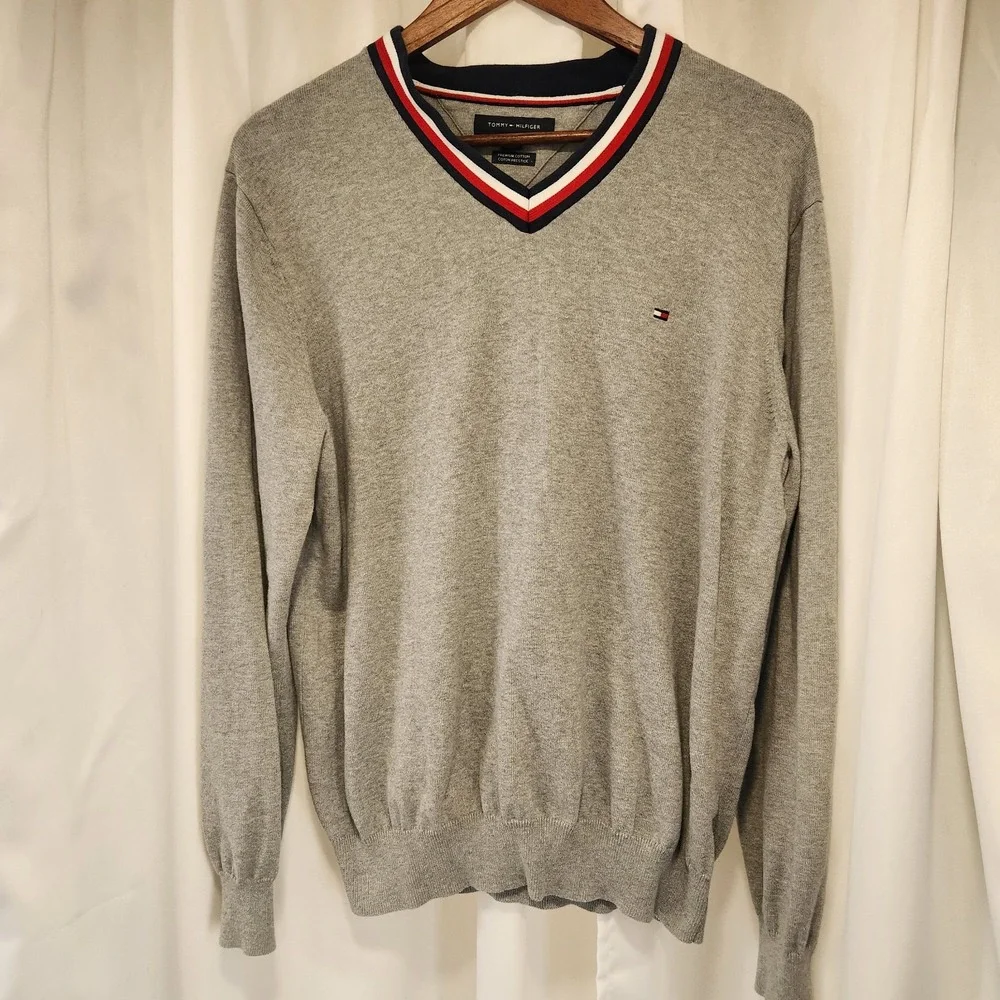 Tommy Hilfiger Mens Sweater Pullover V-Neck Casual Cotton Long Sleeve‎ Outerwear